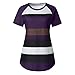 Moilant Women Stripe Loose T Shirt Round Neck Short Sleeve Top Casual Loose Blouse Purplethumb 4