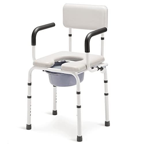 OasisSpace Padded Beside Commode Chair - Drop Arm Commode, 3 in 1 Commode Seat for Toilet with Arms, Commode Chair with Removable Bucket for Senior and Disabled