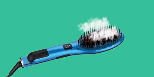 2 in 1 Ceramic Hair Straightener/Hair Curler/Straight Comb, Spray Steam Plywood Buckle Hair Care Comb,Blue