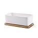 T4U Ceramic Rectanglar Succulent Plant Pot with Free Bamboo Tray White Gift for Home Office Decoration
