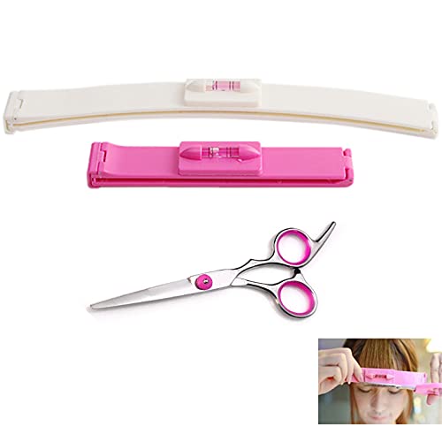 Hair Cutting Scissors Kit, Hair Cutting Tool with Scissors，Hair Cutting Guide,Hair Trimmer Fringe Cut Tool Clipper Comb Guide For Hair Bang Level Ruler Hair Accessories for Women Adults Kids Pink