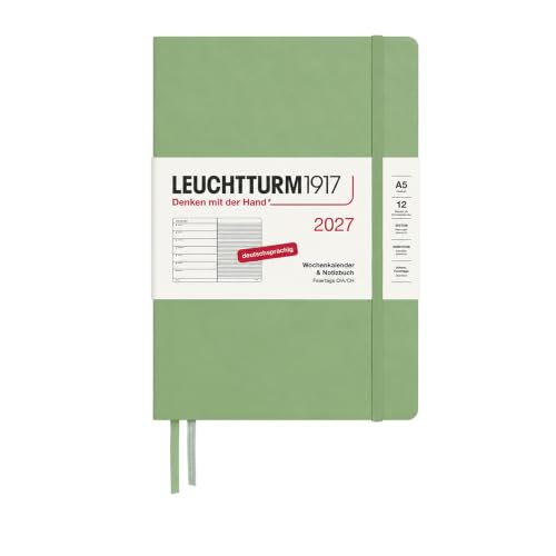 LEUCHTTURM1917 Week to View Diary & Notebook 2027, A5, Hardcover, Sage