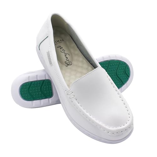Zerimar Bequeme Damenschuhe, Mokassins aus Leder mit Luftkammer, Ballerinas für Damen, Sommerschuhe für Damen, Mokassins aus Leder, elegant und bequem., weiß, 42 EU