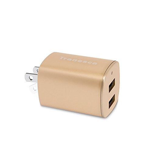 Tranesca Dual USB Port Travel Wall Charger with Foldable Plug for iPhone XS/XR/X/8/7/6S/Plus; Samsung Galaxy S8/S7/S6/S5 Edge, LG, HTC, Moto, Kindle and More-Gold