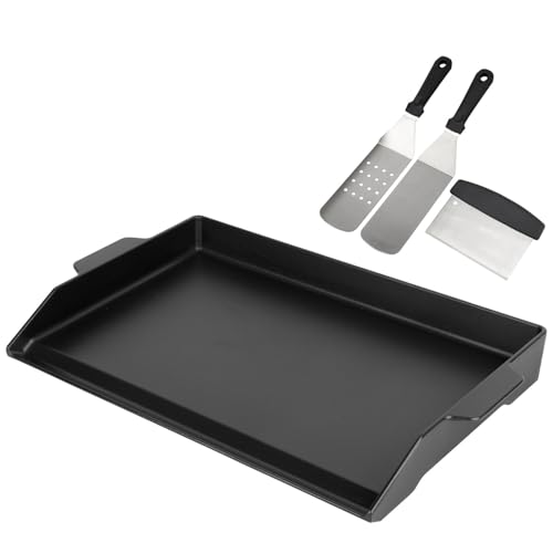BBQ Future Universal Cast Iron Griddle for Gas Grill with Spatula Set, 23" x 16" Pre-Seasoned Nonstick Griddle Insert Large BBQ Flat Top Plate for All Gas/Electric Grill, Stove Top and More