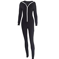 Women Long Sleeve Zipper Clubwear Bodycon Long Jumpsuit Rompers (L, Black)