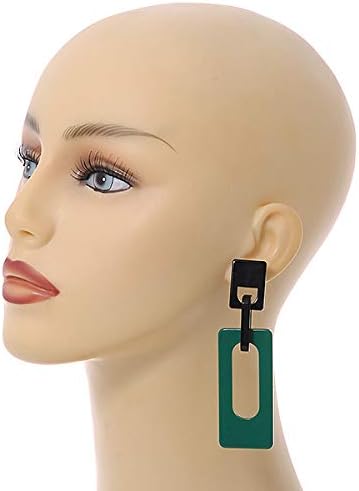 Statement Green/Black Square Acrylic Drop Earrings - 90mm Long, black, green - Image 4