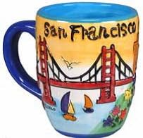 (68 7/18) CM San Francisco Coffee Mug Hand Painted Yellow Puff Round City Coffee Mugs Comes with Exclusive Copyrighted CA Bear Magnet SFMugola