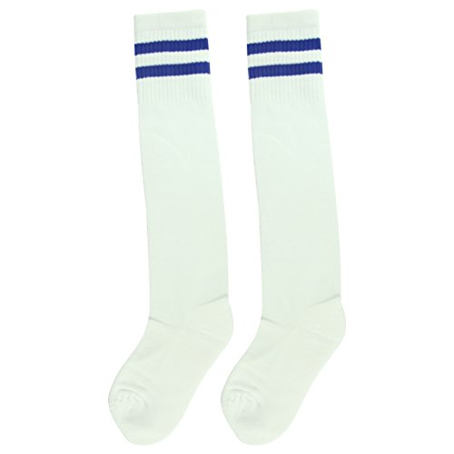 Fasoar Teens Football Socks Soccer Rugby Sports Tube Socks Cotton Cushion Boot Socks 10 Pairs White Blue-Stripe - Thumbnail 4