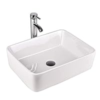 YOURLITE Rectangular Ceramic Vessel Sink and Faucet Combo above Counter White Countertop Sink Art Basin Wash Basin for Lavatory Vanity Cabinet