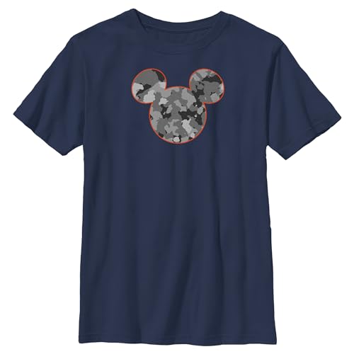 Boy's Mickey & Friends Gray Camo Mickey Mouse Logo T-Shirt - Navy Blue - Small