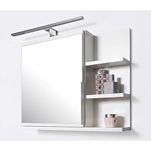 DOMTECH Badkamerspiegelkast met planken en ledverlichting, badkamerspiegel, witte spiegelkast, R