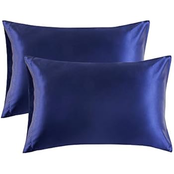 Bedsure Satin Pillowcase for Hair and Skin, 2-Pack - Standard Size (20x26 inches) Pillow Cases - Satin Pillow Covers with Envelope Closure, Navy Blue