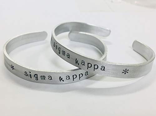 Sigma Kappa Cuff Bracelet - handstamped in a whimsical font on a non tarnish aluminum cuff, officially licensed - Thumbnail 4
