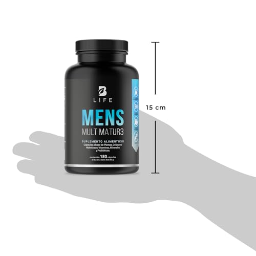 B Life Multivitamínico para Hombre 40+ | 180 Cápsulas con Vitaminas A, C, D, E y más Potenciadas con Calcio, Colágeno, Creatina y Probióticos para Vitalidad y Energía.