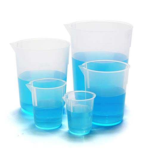 ULAB Scientific Plastic Beaker Set, 5 Sizes 50ml 100ml 250ml 500ml 1000ml, Stackable with Spout, Molded Graduation, UBP1001