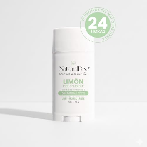 NaturalDry - Piel Sensible para toda la familia- Desodorante natural SIN Bicarbonato de Sodio - Para hombre y mujer - No obstruye los poros - Sin Aluminio - Sin Parabenos - Elimina el mal olor - Limón - Deodorant en barra (1 unidad)