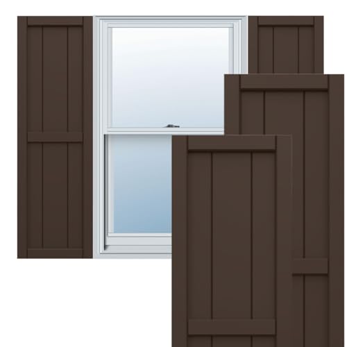 21 1/2"W x 36"H True Fit PVC, Four Board Framed Board-n-Batten Shutters, Raisin…