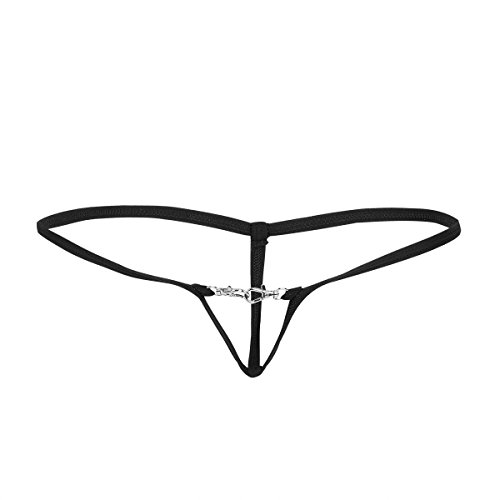 FEESHOW Men's Lobster Clasps Open Front Hole G String Thongs Underwear T Back Black One Size