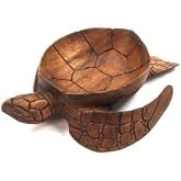 WorldBazzar Hand Carved Mahogany Wood Nautical Turtle Bowl, Brown, medium
