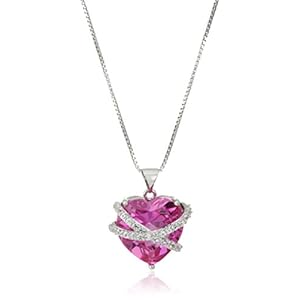 Sterling Silver Created Gemstone and Created White Sapphire Wrapped Heart Pendant Necklace, 18"