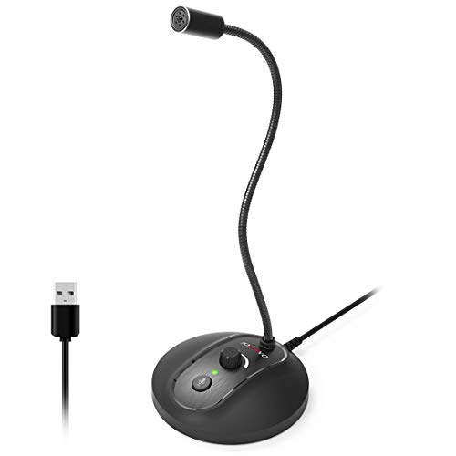 USB Computer Microphone with Mute Button,Plug&Play Condenser,Desktop, PC, Laptop, Mac, PS4 Mic LED Indicator -360 Gooseneck Design -Recording, Dictation, YouTube, Gaming, Streaming (Omnidirectional)