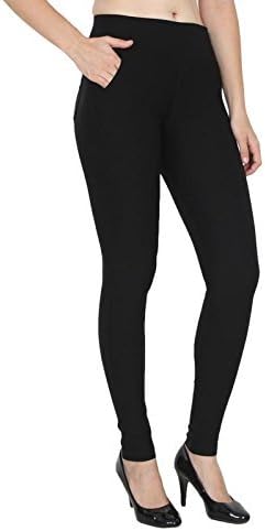 Girls' & Women's Slim Fit Leggings (jegging plain black_Black_Free Size)