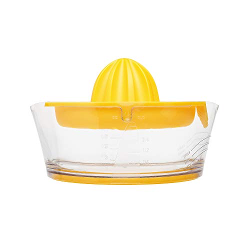 Cooking Light Manual Hand Built-in Strainer and Measuring Cup, 2 Size Reamers Included, Premium Quality Lemon Orange Lime Juicer, Yellow