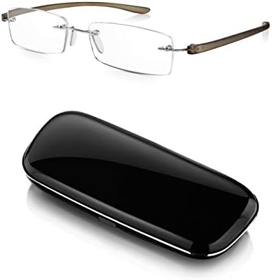 Reading Glasses 1.5 With Case: Read Optics Mens/Womens Rimless Readers Spectacles + Hard Polycarbonate Case. Patented SecureLoc Fixings. Bendy Grey Arms. UV Blocking, Anti-Glare + Scratch Difuzer Lens