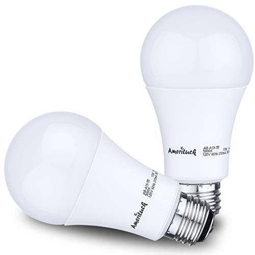 AmeriLuck 100W Equivalent LED Light Bulbs, 1600+Lumens (15Watts), 85% Energy Saving, Standard A19, Perfect for Garage Door Opener, CRI 80+, 3000K Warm White, Omni-Directional Non-Dimmable, 2 Pack