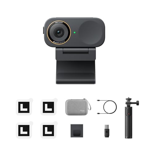 Insta360 Link 2C Pro Auf Geht's-Bundle – 4K PTZ-Webcam für PC/Mac, 1/1,3"-Sensor, Schwachlicht, Auto-Framing, HDR, rauschunterdrückende Richtmikrofone