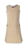 Bienzoe Girl's Cotton Stretchy Twill Jumper School Uniforms Button Dress