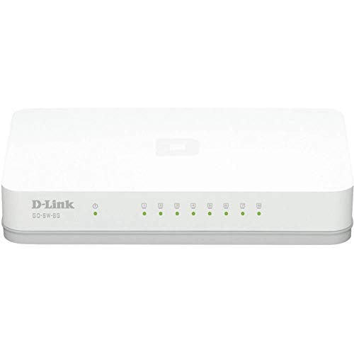 D-Link GO-SW-8G 8-Port Gigabit Easy Desktop Switch (10/100/1000 Mbit/s, automatische MDI/MDIX-Erkennung, einfache Plug & Play-Installation, luefterlos) weiss/grau