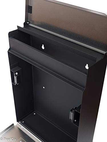 PEELCO Modern Stainless Steel Mailbox - Vertical Wall Mount - Powder Coated Galvanized - Weather Proof - Lockable w/Spare Keys (Stainless Steel w/Black Trim) - Thumbnail 6