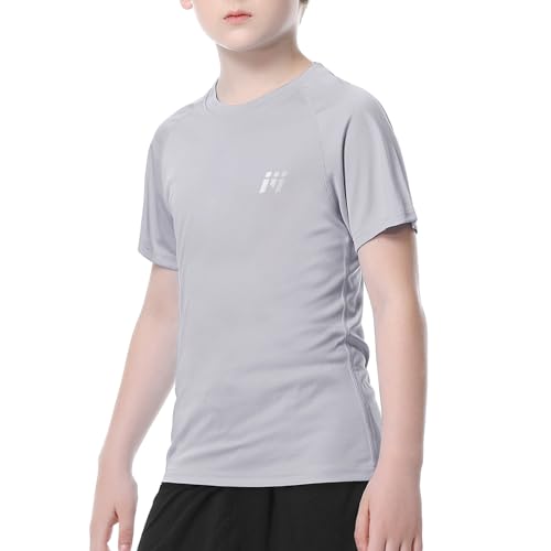 MEETWEE Garçon Fille Manches Longues/Courtes Rashguard Vest,Enfants Natation Séchage Rapide Top UV Protection Solaire pour Surf Beach Pool,Gris-1,14 Ans