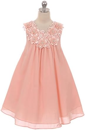 A-line Chiffon midi Dress with Floral Neckline (10, Blush Pink)