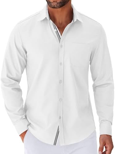 collarless dress shirt white Amazon.com: DEMEANOR Men's Collarless Dress Shirt Mandarin Collar Long  Sleeve Button Down Shirts Formal Tops with Pocket All White S : Clothing,  Shoes & Jewelry