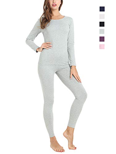 Cherrydew Women’s Ultra Soft Thermal Underwear Set Cotton Long Johns Top and Bottom(Gray,Large)