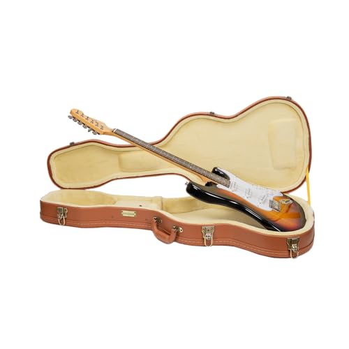 Crossrock Relief Series-Holzkoffer für Telecaster- und Stratocaster-Modelle, mit stark strukturierter Oberfläche, Kunstfell in Nerzoptik, Edelstahlver