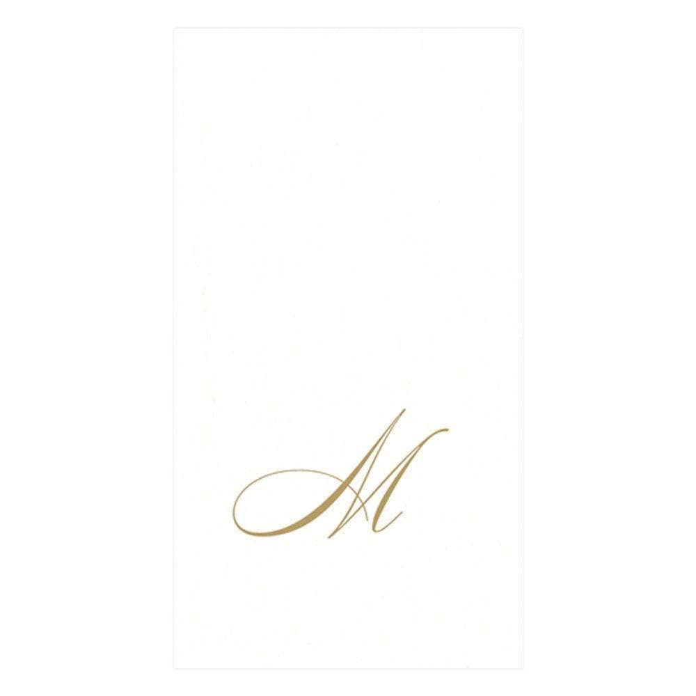 Caspari Signature Gold Initial M Paper Linen Guest Towels, White Pearl, Pack of 24