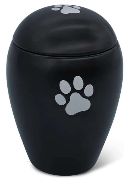 FeinKnick Devotional Urn 1 Litre for Cat or Dog Indoor & Outdoor - Handmade Animal Urn Made of High-Quality Ceramic for Dogs and Cats in Black with Silver Paw - Weatherproof & for Ashes