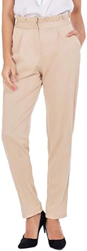 AUQCO Women Waist Pants Trouser Slim Casual Long Paper Bag Work Pants with Pockets