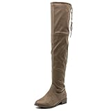 Ollio Women Shoe Drawstring Stretch Faux Suede or Faux Leather Over the Knee Zip Up Long Boots