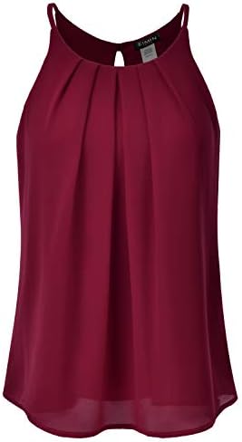 EIMIN Women's Crewneck Pleated Front Double Layered Chiffon Cami Tank Top (S-3X) 1 EIMIN Women's Crewneck Pleated Front Double Layered Chiffon Cami Tank Top (S-3X)