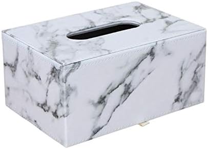 Ying Rectangular Marble Leather Facial Tissue Box Cover Napkin Holder Paper Towel Dispenser Container for Home Office Car Decor,White