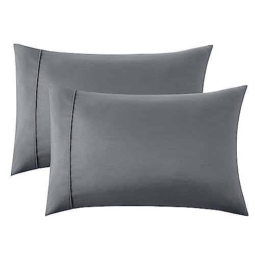 Bedsure Queen Pillow Cases Set of 2 - Dark Grey Polyester Microfiber Pillowcase 2 Pack, Super Soft and Cozy Pillow Case Covers with Envelop Closure, 20x30 Inches