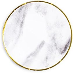 Sugar & Cloth 7 Inch Round Dessert Paper Plate Marble With Gold Edge 24 Count