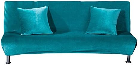 Zhiyuan Thick Solid Elastic Armless Sofa Bed Cover Stretch Futon Cover, Cyan, M