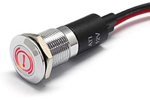 Alpinetech PL12MS 12mm 1/2" 12V LED Metal Signal Indicator Pilot Dash Light (Handbrake Warning)