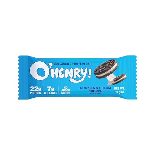 O Henry Collagen + Protein Bar - Cookies & Cream Crunch, No Added Sugar, 22g Protein, Pack of 12 (60g Each)